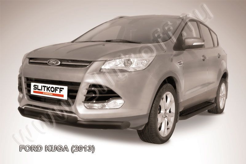 Защита Slitkoff переднего бампера d76/57 двойная ЧЕРНАЯ матовая для Ford Kuga II 2013-2016. Артикул FKG13-001B