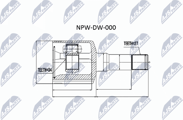 Шрус внутренний (граната) NTY передний левый для Opel Antara I 2006-2017. Артикул NPW-DW-000