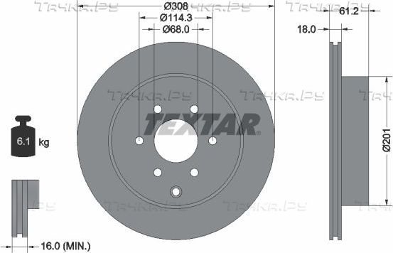 Тормозной диск Textar Pro. Артикул 92296403