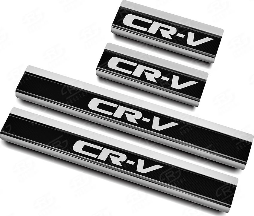 Накладка RusStal на пороги (лист нерж. карбон, надпись) для Honda CR-V V до рестайлинга 2016-2020. Артикул HCRV17-06