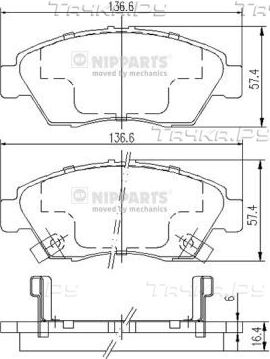 Тормозные колодки Nipparts передние для Honda Stream I 2001-2006. Артикул J3604033