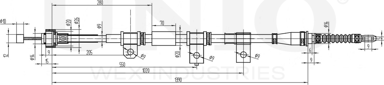 Трос ручного тормоза (Unio). Артикул CAB-60028