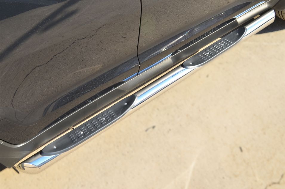 Защита порогов RusStal труба d76 с накладкой (вариант 1) для Kia Sportage III 2014-2026. Артикул KSGT-001673