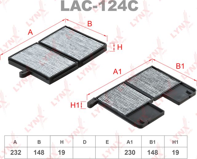 Салонный фильтр LYNXauto для Toyota Carina E 1992-1997. Артикул LAC-124C