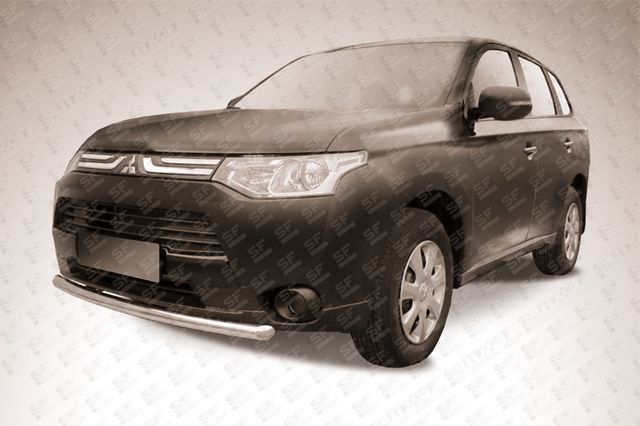 Защита Slitkoff переднего бампера d57 короткая для Mitsubishi Outlander III 2014-2015. Артикул MOUT14-004