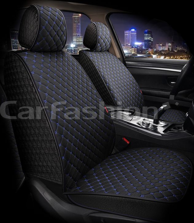 Накидки универсальные CarFashion Linen Cube Front на передние сидения авто, цвет Черный/Черный/Синий. Артикул 26202