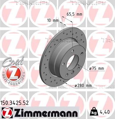 Тормозной диск Zimmermann SPORT Z задний для BMW 1 I (E81/E82/E87/E88) 2004-2011. Артикул 150.3425.52