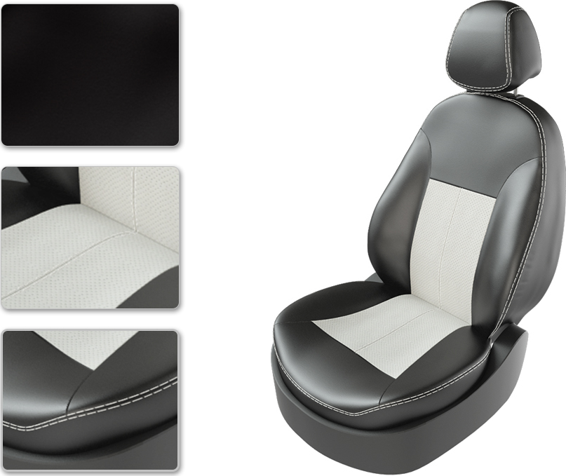 Чехлы CarFashion Classic на сидения для BMW 3 E90 седан (зад. сид. спл.) 2005-2011, цвет Черный/Белый/Белый. Артикул 110318060202