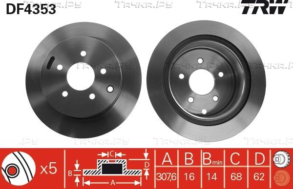 Тормозной диск TRW задний для Nissan Murano Z50 2003-2008. Артикул DF4353