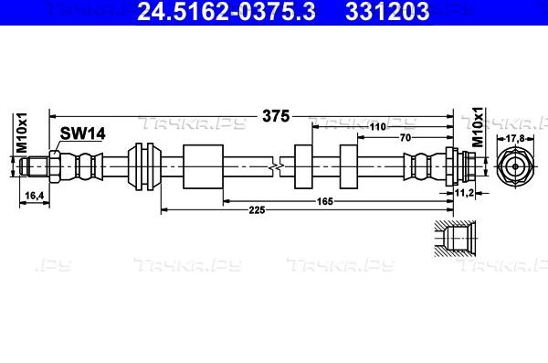 Тормозной шланг ATE передний для Volvo V60 I 2010-2018. Артикул 24.5162-0375.3