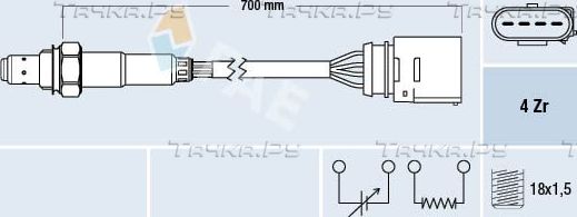 Лямбда-зонд (кислородный датчик) FAE задний для Volkswagen Passat B5 1999-2005. Артикул 77205