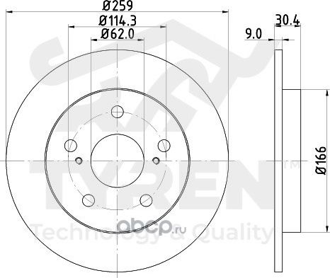 Тормозной диск (Tyren). Артикул TYR1022501