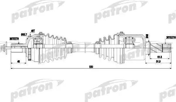 Полуось (привод в сборе, приводной вал) Patron. Артикул PDS0438
