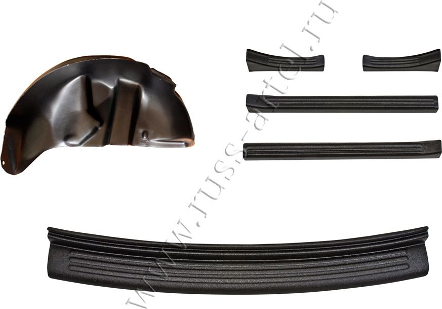 Защитный комплект Русская Артель Максимум (накладки на пороги, накладка на задний бампер, задние подкрылки) для Nissan Juke I 2010-2014. Артикул KNJ-023900