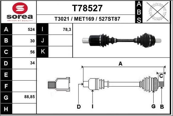 Полуось (привод в сборе, приводной вал) EAI. Артикул T78527