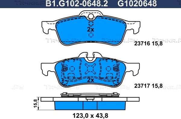 Тормозные колодки Galfer задние для MINI Hatch I ((R50, R53) 2001-2006. Артикул B1.G102-0648.2