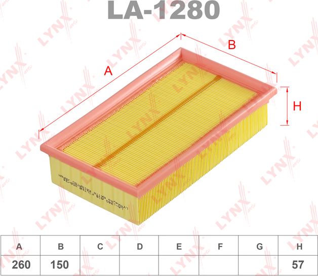 Воздушный фильтр LYNXauto для Ford Transit V 1997-2000. Артикул LA-1280
