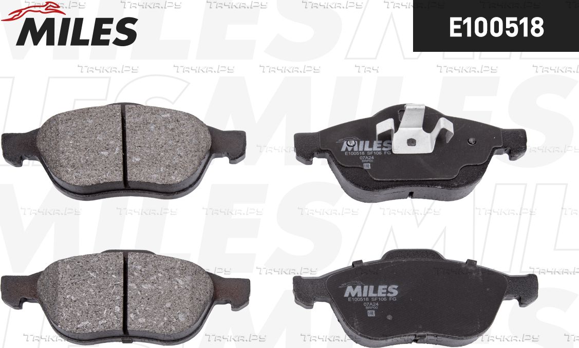 Тормозные колодки Miles (Semi-Metallic) передние для Renault Laguna II 2001-2007. Артикул E100518
