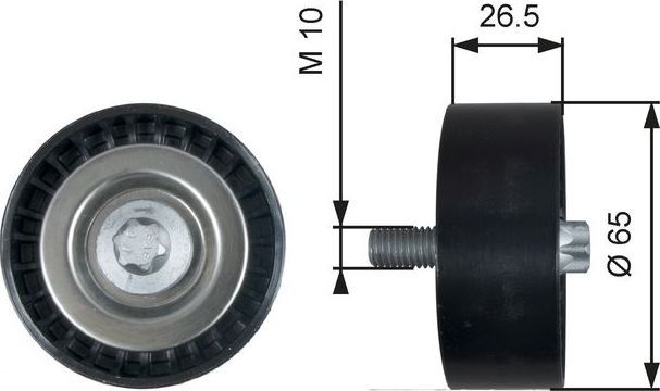 Направляющий (ведущий) ролик приводного поликлинового ремня Gates (полимерный материал). Артикул T36464