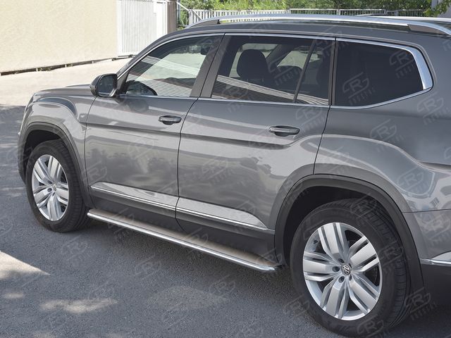 Защита порогов RusStal труба d42 с листом (Лист нерж, проф. нерж) (Вариант 3) для Volkswagen Teramont 2017-2026. Артикул VTML-0029933