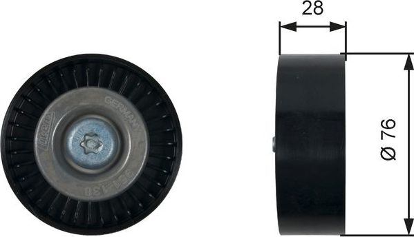 Направляющий (ведущий) ролик приводного поликлинового ремня Gates (полимерный материал). Артикул T36423