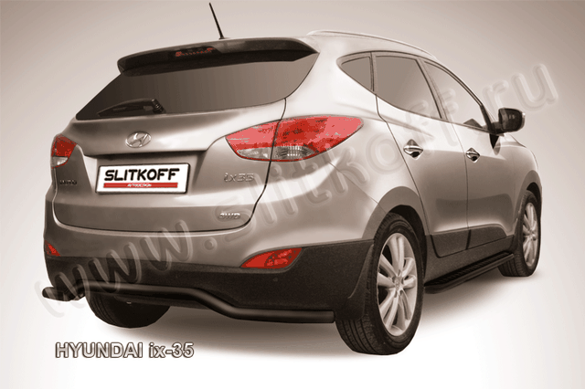 Защита Slitkoff заднего бампера d57 волна ЧЕРНАЯ матовая для Hyundai ix35 2009-2026. Артикул Hix35-008B