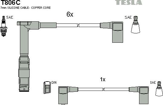 Высоковольтные провода (провода зажигания) (комплект) Tesla для Mercedes-Benz S-Класс III (W140) 1991-1998. Артикул T806C