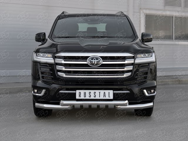 Защита RusStal переднего бампера d76 (секции) d76 (уголки+клыки) для Toyota Land Cruiser 300 70th Anniversary 2021-2026. Артикул TLCZ-003630
