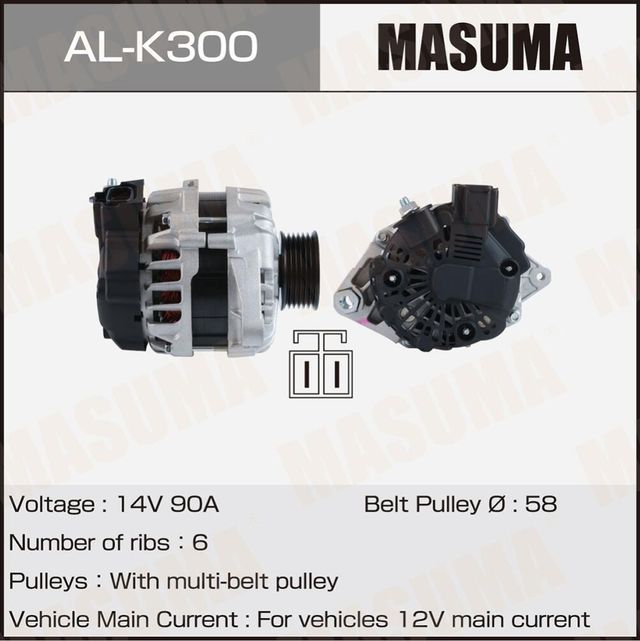 Генератор MASUMA, HYUNDAI / G4FC, G4FA (14V/90A). Артикул ALK300