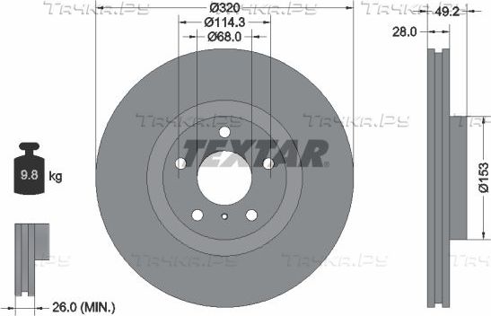 Тормозной диск Textar Pro+ передний для Infiniti Q70 I 2015-2026. Артикул 92162405