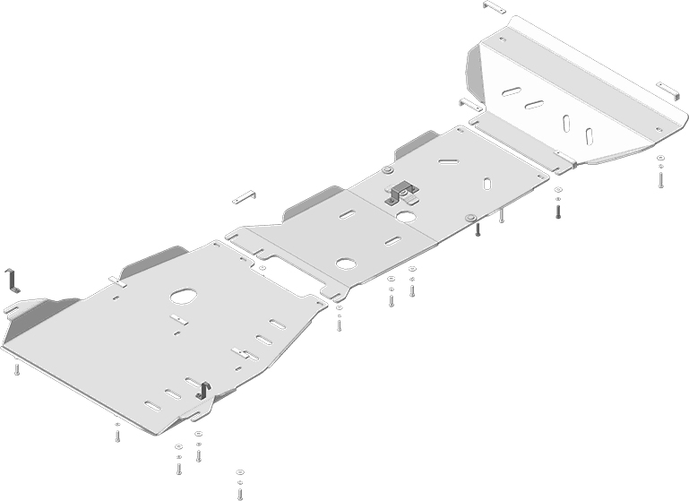Защита алюминиевая Мотодор усиленная для двигателя, переднего дифференциала, КПП, радиатора, РК, бака AdBlue Dodge Ram 1500 2015-2018. Артикул 382907