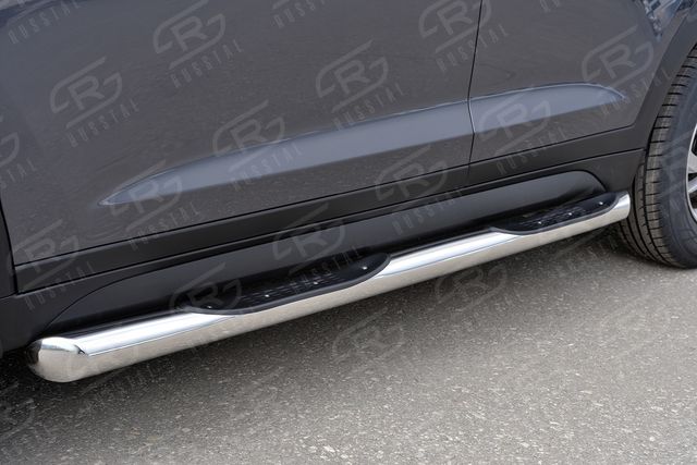 Защита порогов РусCталь труба d76 с накладкой (вариант 1) для Hyundai Tucson III 2015-2018. Артикул HTT-0022341