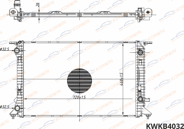 Радиатор охлаждения Audi A4/A6/Q3 1.8-2.0TFSI/2.0TDI AT (гарантия 2 года) (Korwin). Артикул KWKB4032