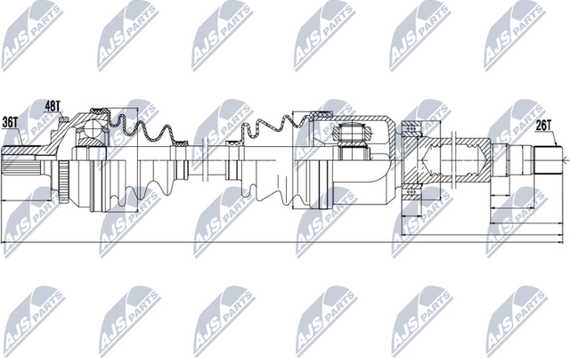 Полуось (привод в сборе, приводной вал) NTY передняя правая для Volvo S80 I 1998-2006. Артикул NPW-VV-011
