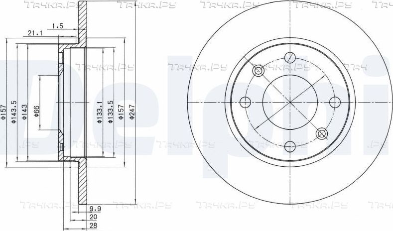 Тормозной диск Delphi передний для Peugeot 206 1998-2012. Артикул BG2213