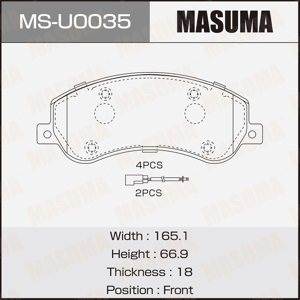 Колодки тормозные дисковые (Masuma). Артикул MS-U0035