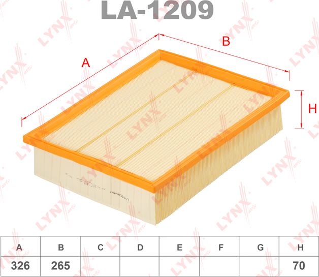 Воздушный фильтр LYNXauto. Артикул LA-1209