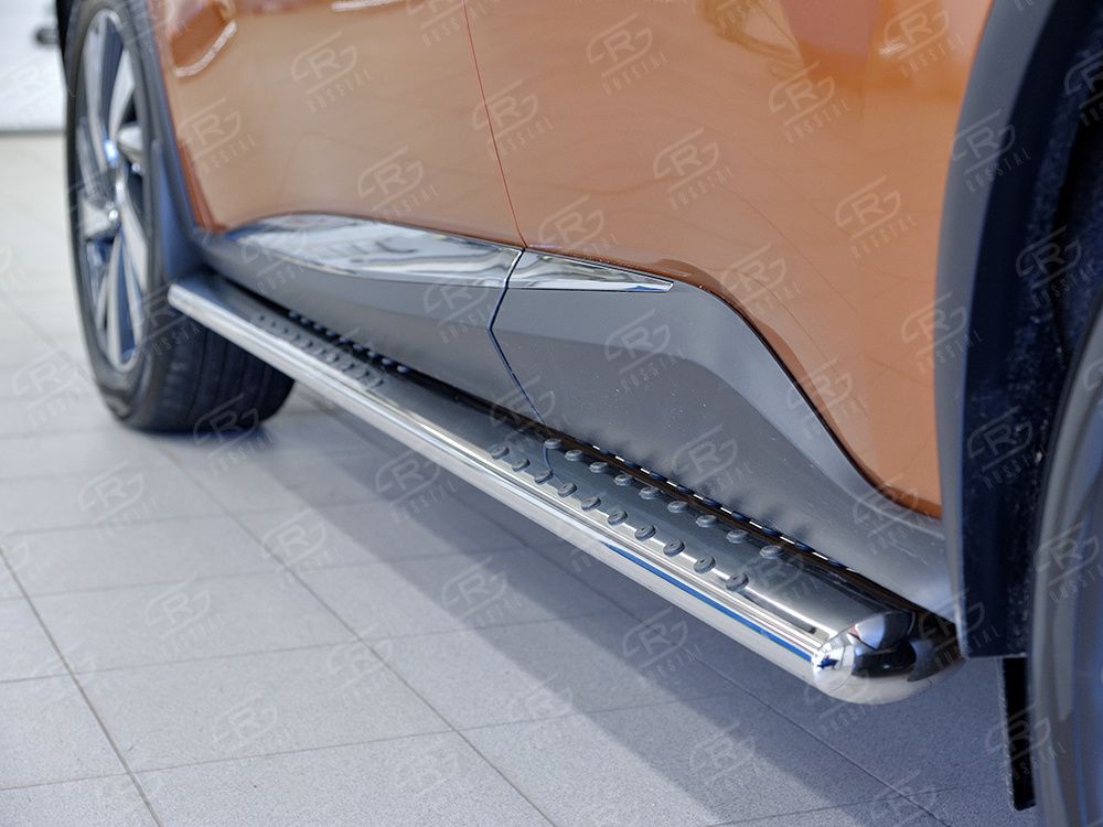 Защита порогов RusStal труба 120х60 овал с проступью для Nissan Murano Z52 2016-2026. Артикул NMUO-002407