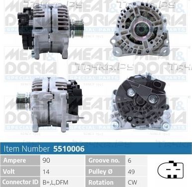 Генератор Meat & Doria для Volkswagen Transporter T4 1990-2003. Артикул 5510006