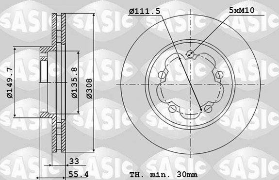 Тормозной диск Sasic передний для Ford Transit VII 2006-2014. Артикул 6106300