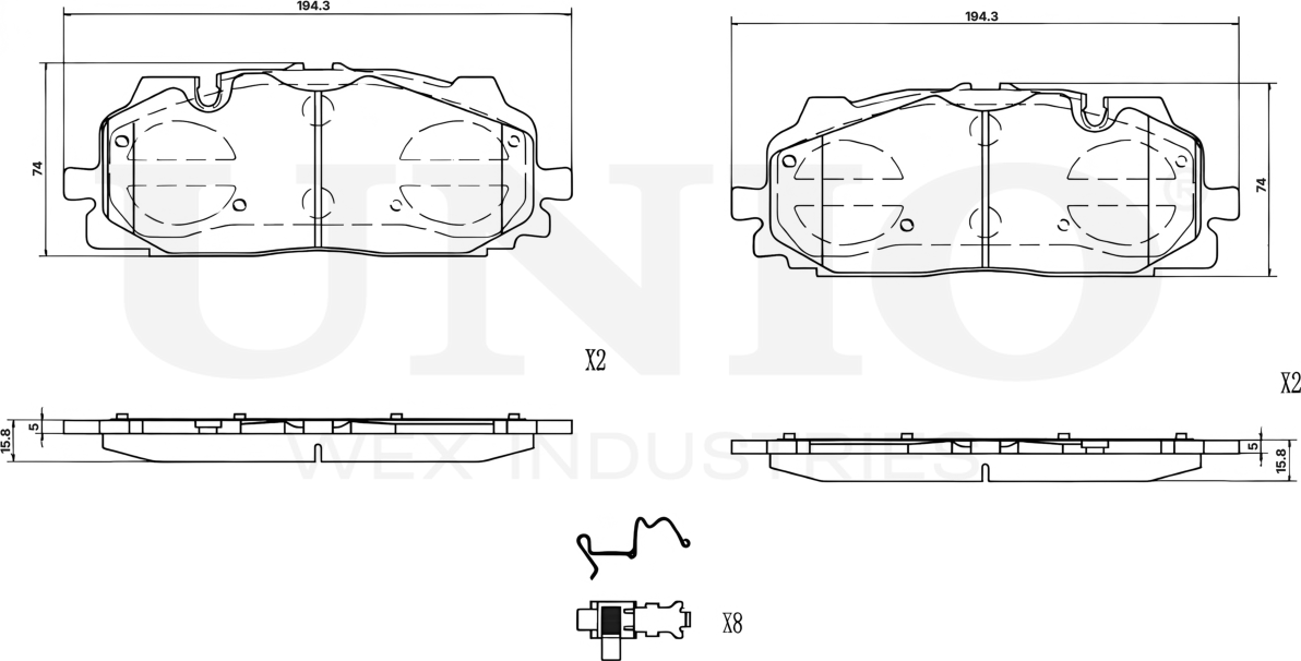 Колодки тормозные дисковые, комплект (Unio). Артикул BRP-20342