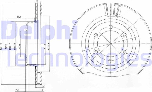 Тормозной диск Delphi передний для Lexus GX I 2001-2009. Артикул BG4052