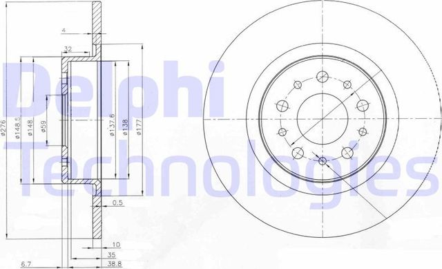Тормозной диск Delphi задний для Alfa Romeo 156 I 1997-2006. Артикул BG3857