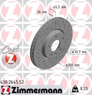 Тормозной диск Zimmermann SPORT Z. Артикул 430.2645.52