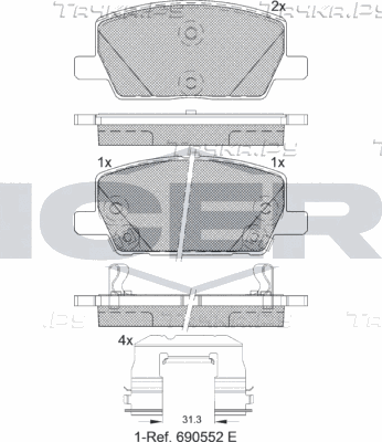 Тормозные колодки Icer передние для Opel Mokka I 2012-2026. Артикул 182355
