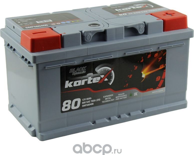 Аккумулятор KORTEX BLACK Dynamic 80А/ч обратная полярность, низкий. Артикул SMF580406