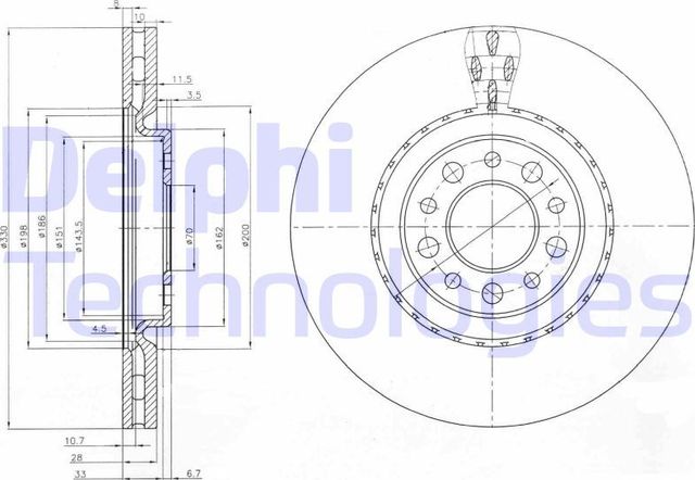 Тормозной диск Delphi передний для Jeep Cherokee V (KL) 2013-2026. Артикул BG3993