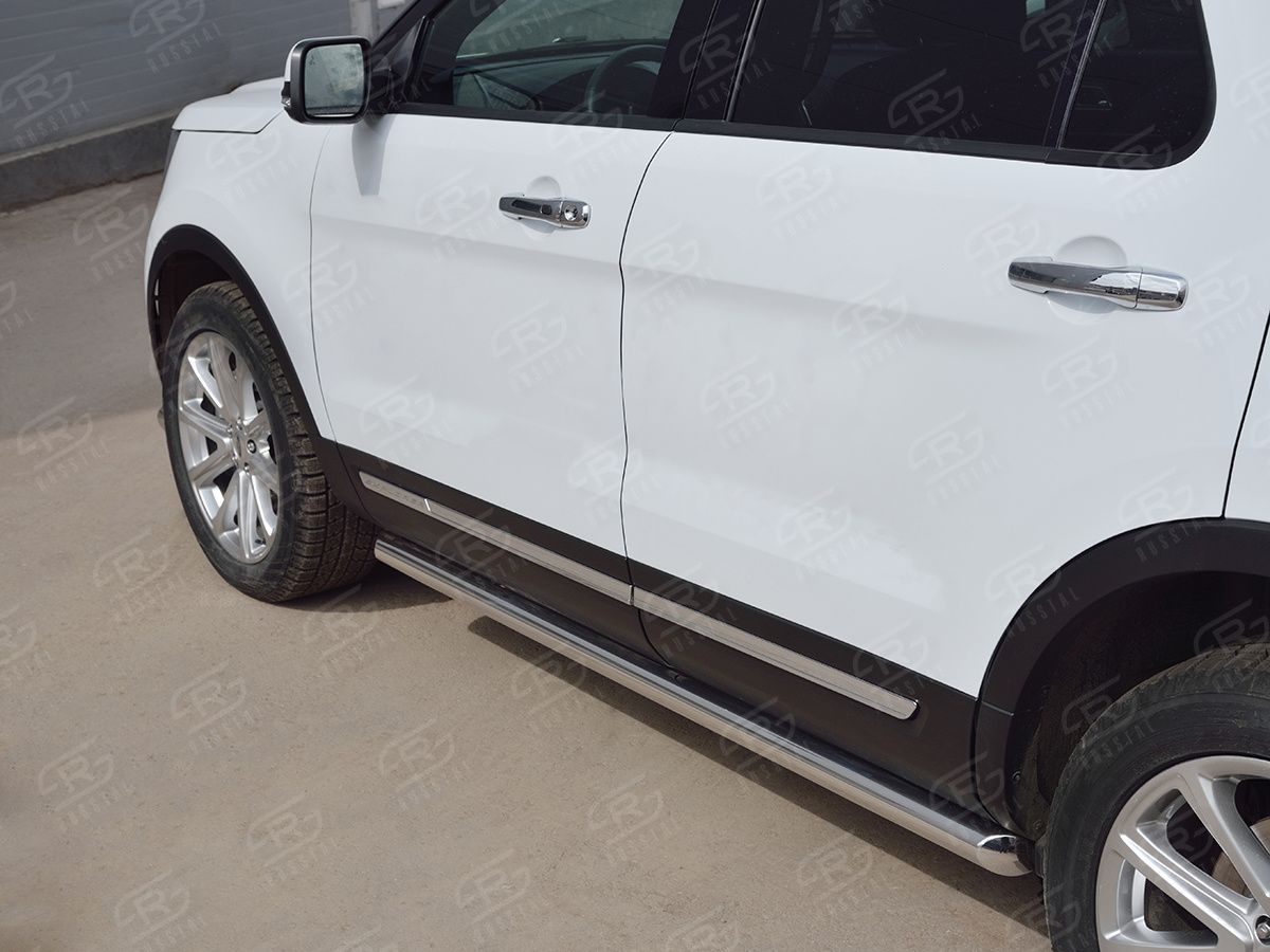 Защита порогов RusStal труба d63 (Вариант 1) для Ford Explorer V 2015-2017. Артикул FET-0026641