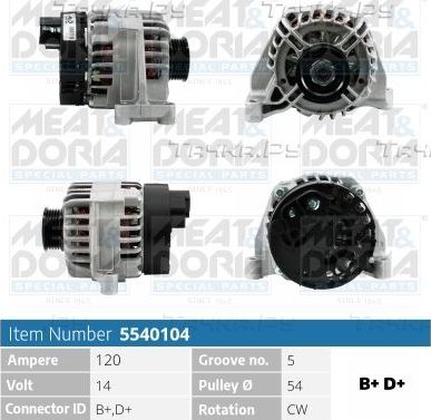 Генератор Meat & Doria для Fiat Grande Punto 2005-2015. Артикул 5540104