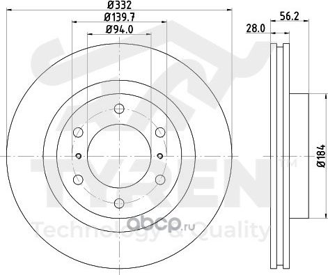 Тормозной диск (Tyren). Артикул TYR1013961